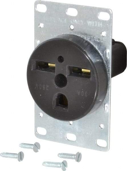 Cooper Wiring Devices - 250 VAC, 30 Amp, 6-30R NEMA Configuration, Black, Specification Grade, Self Grounding Single Receptacle - 1 Phase, 2 Poles, 3 Wire, Flush Mount, Corrosion Resistant - Exact Tool & Supply