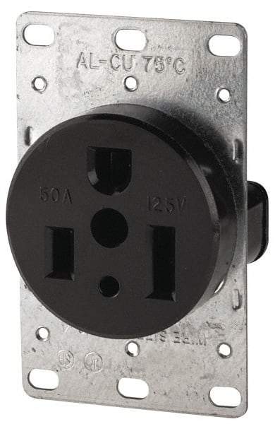 Cooper Wiring Devices - 125 VAC, 50 Amp, 5-50R NEMA Configuration, Black, Specification Grade, Self Grounding Single Receptacle - 1 Phase, 2 Poles, 3 Wire, Flush Mount, Corrosion Resistant - Exact Tool & Supply