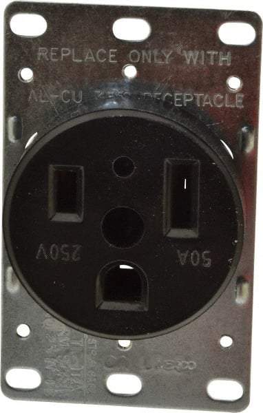 Cooper Wiring Devices - 250 VAC, 50 Amp, 6-50R NEMA Configuration, Black, Specification Grade, Self Grounding Single Receptacle - 1 Phase, 2 Poles, 3 Wire, Flush Mount, Corrosion Resistant - Exact Tool & Supply