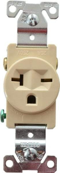 Cooper Wiring Devices - 250 VAC, 20 Amp, 6-20R NEMA Configuration, Ivory, Industrial Grade, Self Grounding Single Receptacle - 1 Phase, 2 Poles, 3 Wire, Flush Mount, Chemical, Heat and Impact Resistant - Exact Tool & Supply