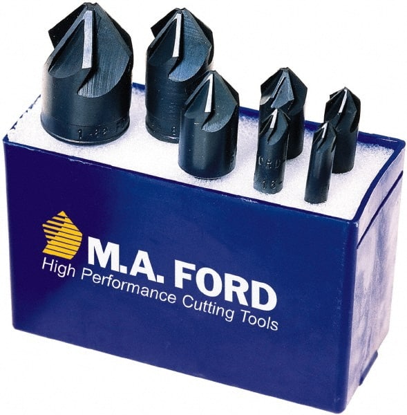 M.A. Ford - 7 Piece, 1/4 to 1" Head Diam, 100° Included Angle, Single End Countersink Set - Exact Tool & Supply