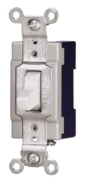 Cooper Wiring Devices - 3 Pole, 120 to 277 VAC, 15 Amp, Industrial Grade, Toggle, Wall and Dimmer Light Switch - 1.31 Inch Wide x 3.28 Inch High - Exact Tool & Supply