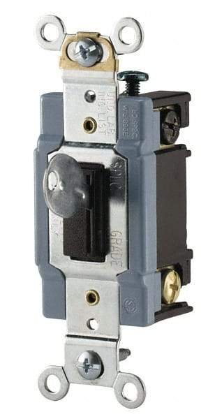 Cooper Wiring Devices - 3 Pole, 120 to 277 VAC, 15 Amp, Industrial Grade, Toggle, Wall and Dimmer Light Switch - 1.31 Inch Wide x 3.28 Inch High - Exact Tool & Supply
