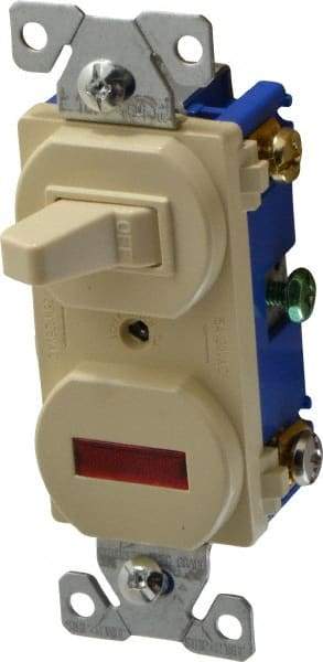 Cooper Wiring Devices - 2 Pole, 120 VAC, 15 Amp, Flush Mounted, Combination Switch with Pilot Light - 7-50 Configuration, 1 Switch, Back Side Wiring, cULus Listed, RoHS Compliant Standard - Exact Tool & Supply