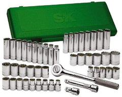 SK - 47 Piece 1/2" Drive Deep Well Socket Set - 6 Points, 1/2" to 1-1/2" (10mm to 24mm) Range, Inch/Metric Measurement Standard - Exact Tool & Supply