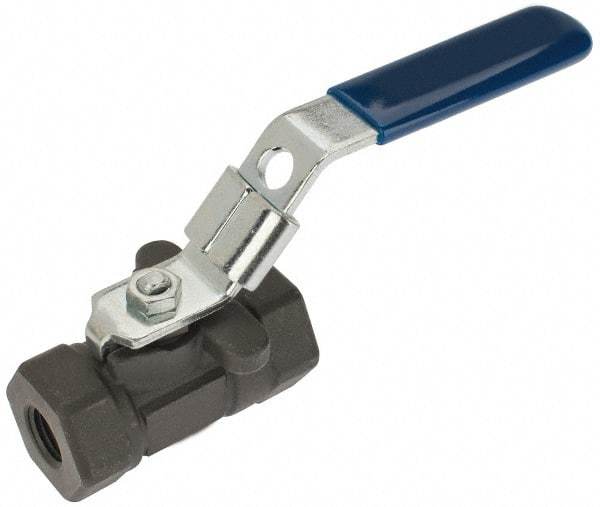 NIBCO - 1/4" Pipe, Reduced Port, Carbon Steel Standard Ball Valve - 1 Piece, Inline - One Way Flow, FNPT x FNPT Ends, Locking Lever Handle, 2,000 WOG - Exact Tool & Supply