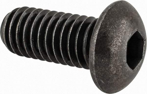 Made in USA - 3/8-16 UNC Hex Socket Drive, Button Screw - Alloy Steel, Black Oxide Finish, Fully Threaded, 7/8" Length Under Head - Exact Tool & Supply
