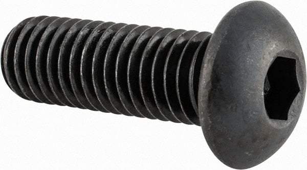 Made in USA - 1/2-13 UNC Hex Socket Drive, Button Screw - Alloy Steel, Black Oxide Finish, Fully Threaded, 1-1/2" Length Under Head - Exact Tool & Supply