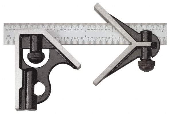 SPI - 3 Piece, 24" Combination Square Set - 1/32 & 1/64" (English/Metric) Graduation, Hardened Steel Blade, Hardened Steel Center & Square Head - Exact Tool & Supply