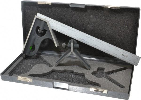 SPI - 3 Piece, 12" Combination Square Set - 1/16, 1/32, 1/64 & 1/8" (4R) Graduation, Hardened Steel Blade, Cast Iron Center & Square Head - Exact Tool & Supply
