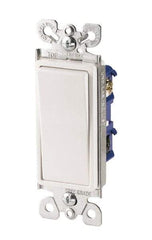 Cooper Wiring Devices - 4 Pole, 120 to 277 VAC, 15 Amp, Commercial Grade, Rocker, Wall and Dimmer Light Switch - 1.44 Inch Wide x 4.19 Inch High, Fluorescent - Exact Tool & Supply