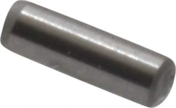 Made in USA - 1/16" Diam x 3/16" Pin Length Grade 8 Alloy Steel Standard Dowel Pin - Bright Finish, 1 Beveled & 1 Rounded End - Exact Tool & Supply