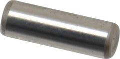 Made in USA - 1/8" Diam x 3/8" Pin Length Grade 8 Alloy Steel Standard Dowel Pin - Bright Finish, C 47-58 & C 60 (Surface) Hardness, 1,840 Lb (Single Shear), 3,680 Lb (Double Shear) Breaking Strength, 1 Beveled & 1 Rounded End - Exact Tool & Supply