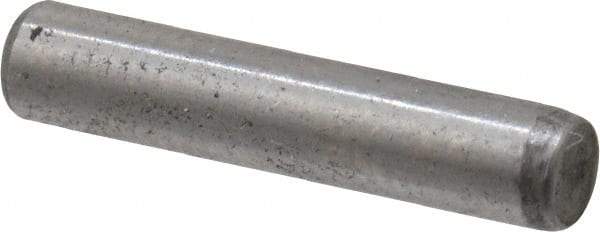 Made in USA - 1/8" Diam x 5/8" Pin Length Grade 8 Alloy Steel Standard Dowel Pin - Bright Finish, C 47-58 & C 60 (Surface) Hardness, 1,840 Lb (Single Shear), 3,680 Lb (Double Shear) Breaking Strength, 1 Beveled & 1 Rounded End - Exact Tool & Supply