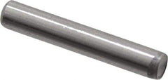 Made in USA - 1/8" Diam x 3/4" Pin Length Grade 8 Alloy Steel Standard Dowel Pin - Bright Finish, C 47-58 & C 60 (Surface) Hardness, 1,840 Lb (Single Shear), 3,680 Lb (Double Shear) Breaking Strength, 1 Beveled & 1 Rounded End - Exact Tool & Supply