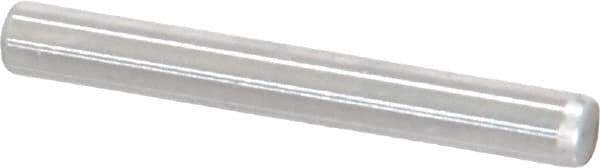 Made in USA - 1/8" Diam x 1" Pin Length Grade 8 Alloy Steel Standard Dowel Pin - Bright Finish, C 47-58 & C 60 (Surface) Hardness, 1,840 Lb (Single Shear), 3,680 Lb (Double Shear) Breaking Strength, 1 Beveled & 1 Rounded End - Exact Tool & Supply