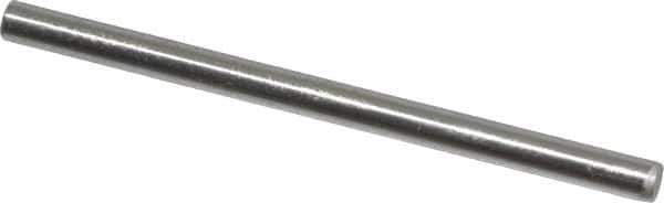 Made in USA - 1/8" Diam x 2" Pin Length Grade 8 Alloy Steel Standard Dowel Pin - Bright Finish, C 47-58 & C 60 (Surface) Hardness, 1,840 Lb (Single Shear), 3,680 Lb (Double Shear) Breaking Strength, 1 Beveled & 1 Rounded End - Exact Tool & Supply