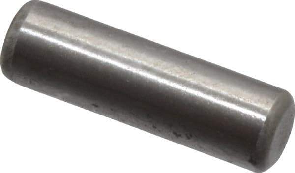 Made in USA - 3/16" Diam x 5/8" Pin Length Grade 8 Alloy Steel Standard Dowel Pin - Bright Finish, C 47-58 & C 60 (Surface) Hardness, 4,150 Lb (Single Shear), 8,300 Lb (Double Shear) Breaking Strength, 1 Beveled & 1 Rounded End - Exact Tool & Supply