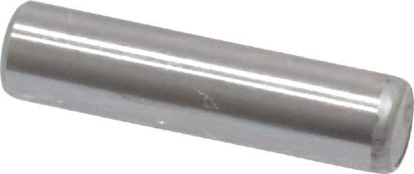 Made in USA - 3/16" Diam x 3/4" Pin Length Grade 8 Alloy Steel Standard Dowel Pin - Bright Finish, C 47-58 & C 60 (Surface) Hardness, 4,150 Lb (Single Shear), 8,300 Lb (Double Shear) Breaking Strength, 1 Beveled & 1 Rounded End - Exact Tool & Supply