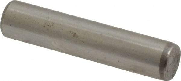 Made in USA - 3/16" Diam x 7/8" Pin Length Grade 8 Alloy Steel Standard Dowel Pin - Bright Finish, C 47-58 & C 60 (Surface) Hardness, 4,150 Lb (Single Shear), 8,300 Lb (Double Shear) Breaking Strength, 1 Beveled & 1 Rounded End - Exact Tool & Supply