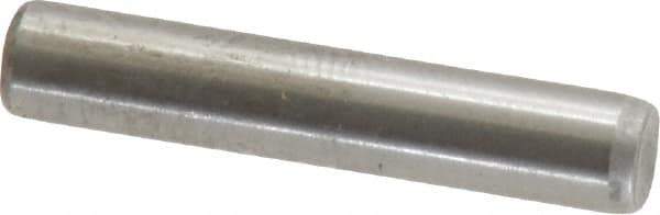 Made in USA - 3/16" Diam x 1" Pin Length Grade 8 Alloy Steel Standard Dowel Pin - Bright Finish, C 47-58 & C 60 (Surface) Hardness, 4,150 Lb (Single Shear), 8,300 Lb (Double Shear) Breaking Strength, 1 Beveled & 1 Rounded End - Exact Tool & Supply