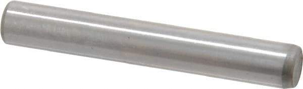 Made in USA - 3/16" Diam x 1-1/4" Pin Length Grade 8 Alloy Steel Standard Dowel Pin - Bright Finish, C 47-58 & C 60 (Surface) Hardness, 4,150 Lb (Single Shear), 8,300 Lb (Double Shear) Breaking Strength, 1 Beveled & 1 Rounded End - Exact Tool & Supply