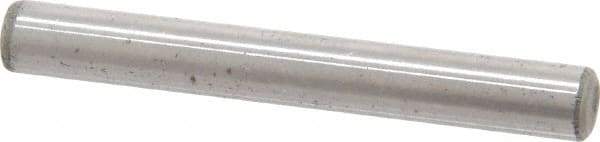 Made in USA - 3/16" Diam x 1-1/2" Pin Length Grade 8 Alloy Steel Standard Dowel Pin - Bright Finish, C 47-58 & C 60 (Surface) Hardness, 4,150 Lb (Single Shear), 8,300 Lb (Double Shear) Breaking Strength, 1 Beveled & 1 Rounded End - Exact Tool & Supply