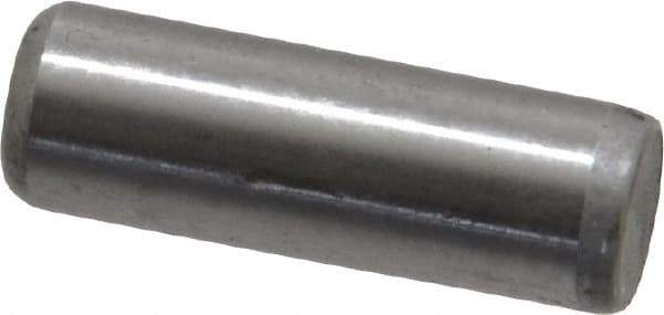 Made in USA - 1/4" Diam x 3/4" Pin Length Grade 8 Alloy Steel Standard Dowel Pin - Bright Finish, C 47-58 & C 60 (Surface) Hardness, 14,720 Lb (Double Shear), 7,360 Lb (Single Shear) Breaking Strength, 1 Beveled & 1 Rounded End - Exact Tool & Supply