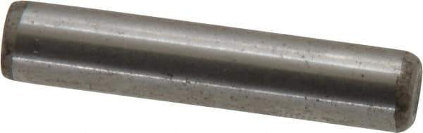 Made in USA - 1/4" Diam x 1-1/4" Pin Length Grade 8 Alloy Steel Standard Dowel Pin - Bright Finish, C 47-58 & C 60 (Surface) Hardness, 14,720 Lb (Double Shear), 7,360 Lb (Single Shear) Breaking Strength, 1 Beveled & 1 Rounded End - Exact Tool & Supply