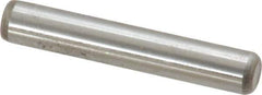 Made in USA - 1/4" Diam x 1-1/2" Pin Length Grade 8 Alloy Steel Standard Dowel Pin - Bright Finish, C 47-58 & C 60 (Surface) Hardness, 14,720 Lb (Double Shear), 7,360 Lb (Single Shear) Breaking Strength, 1 Beveled & 1 Rounded End - Exact Tool & Supply