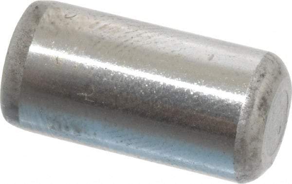 Made in USA - 5/16" Diam x 5/8" Pin Length Grade 8 Alloy Steel Standard Dowel Pin - Bright Finish, C 47-58 & C 60 (Surface) Hardness, 11,500 Lb (Single Shear), 23,000 Lb (Double Shear) Breaking Strength, 1 Beveled & 1 Rounded End - Exact Tool & Supply