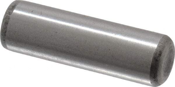 Made in USA - 5/16" Diam x 1" Pin Length Grade 8 Alloy Steel Standard Dowel Pin - Bright Finish, C 47-58 & C 60 (Surface) Hardness, 11,500 Lb (Single Shear), 23,000 Lb (Double Shear) Breaking Strength, 1 Beveled & 1 Rounded End - Exact Tool & Supply