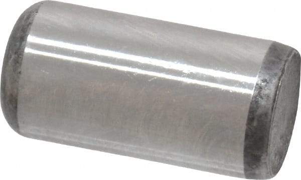 Made in USA - 3/8" Diam x 3/4" Pin Length Grade 8 Alloy Steel Standard Dowel Pin - Bright Finish, C 47-58 & C 60 (Surface) Hardness, 16,550 Lb (Single Shear), 33,100 Lb (Double Shear) Breaking Strength, 1 Beveled & 1 Rounded End - Exact Tool & Supply