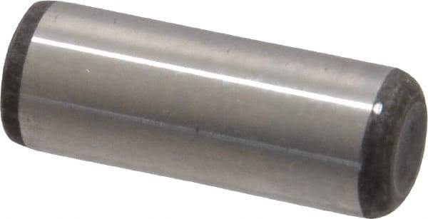 Made in USA - 3/8" Diam x 1" Pin Length Grade 8 Alloy Steel Standard Dowel Pin - Bright Finish, C 47-58 & C 60 (Surface) Hardness, 16,550 Lb (Single Shear), 33,100 Lb (Double Shear) Breaking Strength, 1 Beveled & 1 Rounded End - Exact Tool & Supply