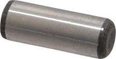 Made in USA - 3/8" Diam x 1" Pin Length Grade 8 Alloy Steel Standard Dowel Pin - Bright Finish, C 47-58 & C 60 (Surface) Hardness, 16,550 Lb (Single Shear), 33,100 Lb (Double Shear) Breaking Strength, 1 Beveled & 1 Rounded End - Exact Tool & Supply