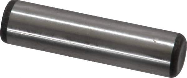 Made in USA - 3/8" Diam x 1-1/2" Pin Length Grade 8 Alloy Steel Standard Dowel Pin - Bright Finish, C 47-58 & C 60 (Surface) Hardness, 16,550 Lb (Single Shear), 33,100 Lb (Double Shear) Breaking Strength, 1 Beveled & 1 Rounded End - Exact Tool & Supply