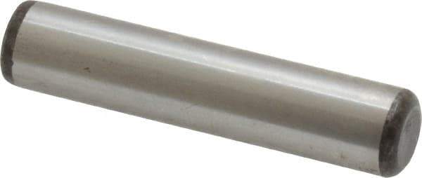 Made in USA - 3/8" Diam x 1-3/4" Pin Length Grade 8 Alloy Steel Standard Dowel Pin - Bright Finish, C 47-58 & C 60 (Surface) Hardness, 16,550 Lb (Single Shear), 33,100 Lb (Double Shear) Breaking Strength, 1 Beveled & 1 Rounded End - Exact Tool & Supply