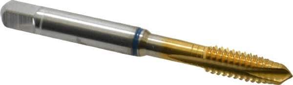 Guhring - 1/4-20 UNC, 3 Flute, TiN Finish, Powdered Metal Spiral Point Tap - Plug Chamfer, Right Hand Thread, 2-1/2" OAL, 0.63" Thread Length, 0.255" Shank Diam, 2B Class of Fit, Series 3907 - Exact Tool & Supply