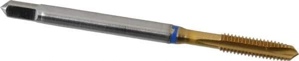 Guhring - #6-40 UNF, 3 Flute, TiN Finish, Powdered Metal Spiral Point Tap - Plug Chamfer, Right Hand Thread, 2" OAL, 0.433" Thread Length, 0.141" Shank Diam, 2B Class of Fit, Series 3908 - Exact Tool & Supply