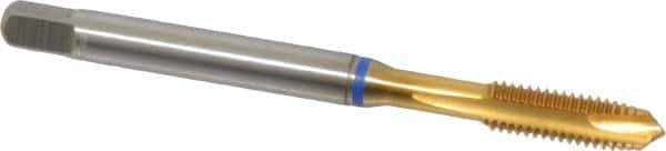 Guhring - #10-32 UNF, 3 Flute, TiN Finish, Powdered Metal Spiral Point Tap - Plug Chamfer, Right Hand Thread, 2.382" OAL, 0.551" Thread Length, 0.194" Shank Diam, 2B Class of Fit, Series 3908 - Exact Tool & Supply