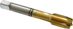 Guhring - 1/2-20 UNF, 4 Flute, TiN Finish, Powdered Metal Spiral Point Tap - Plug Chamfer, Right Hand Thread, 3-3/8" OAL, 0.866" Thread Length, 0.367" Shank Diam, 2B Class of Fit, Series 3908 - Exact Tool & Supply