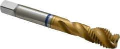 Guhring - M12x1.75 Metric Coarse 3 Flute 6H Modified Bottoming Spiral Flute Tap - Powdered Metal, TiN Finish, 3.381" OAL, Right Hand Flute, Right Hand Thread, Series 3909 - Exact Tool & Supply