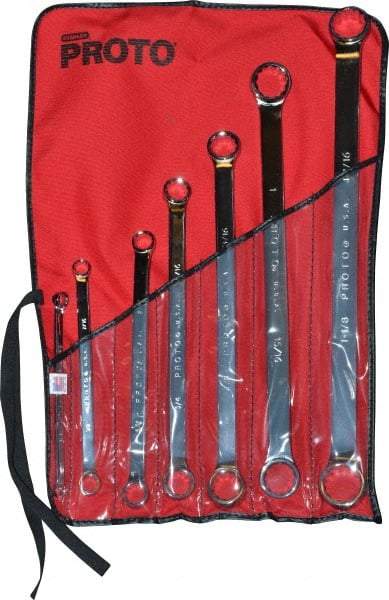 Proto - 7 Piece, 5/16" x 3/8" to 1-1/16" x 1-1/8", 12 Point Box End Wrench Set - Inch Measurement Standard, Full Polish Finish, Comes in Nylon Roll - Exact Tool & Supply