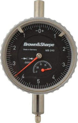 TESA Brown & Sharpe - 0.2" Range, 0-5-0 Dial Reading, 0.0001" Graduation Dial Drop Indicator - 2-1/4" Dial, 0.01" Range per Revolution, Revolution Counter - Exact Tool & Supply
