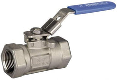 NIBCO - 2" Pipe, Reduced Port, Carbon Steel Fire Safe Ball Valve - 1 Piece, Inline - One Way Flow, FNPT x FNPT Ends, Oval Handle, 2,000 WOG - Exact Tool & Supply