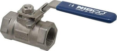 NIBCO - 1" Pipe, Reduced Port, Stainless Steel Fire Safe Ball Valve - 1 Piece, Inline - One Way Flow, FNPT x FNPT Ends, Locking Lever Handle, 2,000 WOG - Exact Tool & Supply