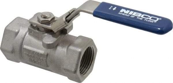 NIBCO - 3/4" Pipe, Reduced Port, Carbon Steel Fire Safe Ball Valve - 1 Piece, Inline - One Way Flow, FNPT x FNPT Ends, Locking Lever Handle, 2,000 WOG - Exact Tool & Supply