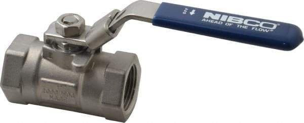 NIBCO - 1" Pipe, Reduced Port, Carbon Steel Standard Ball Valve - 1 Piece, Inline - One Way Flow, FNPT x FNPT Ends, Locking Lever Handle, 2,000 WOG - Exact Tool & Supply