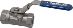 NIBCO - 1/2" Pipe, Reduced Port, Stainless Steel Standard Ball Valve - 1 Piece, Inline - One Way Flow, FNPT x FNPT Ends, Locking Lever Handle, 2,000 WOG - Exact Tool & Supply