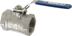 NIBCO - 2" Pipe, Reduced Port, Standard Ball Valve - 1 Piece, Inline - One Way Flow, FNPT x FNPT Ends, Locking Lever Handle, 2,000 WOG - Exact Tool & Supply